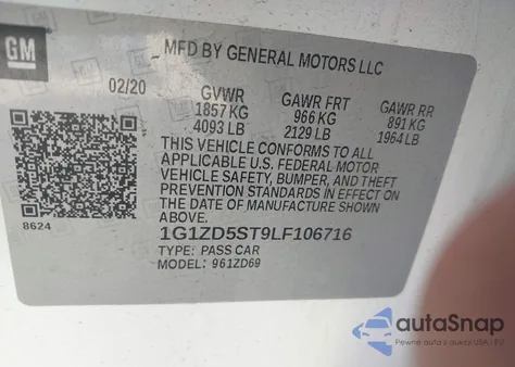 2020 Chevrolet Malibu Fwd Lt из США, поврежденный, VIN 1G1ZD5ST9LF106716